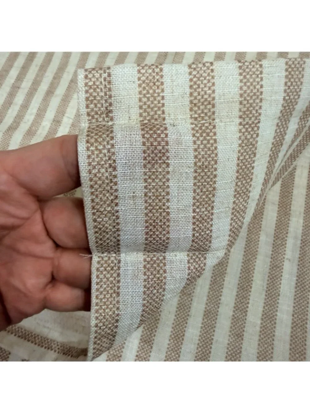 Vangao 2 Pack Stripe Farmhouse Kitchen 24” Length X 26” Linen Cafe Curtains Tan